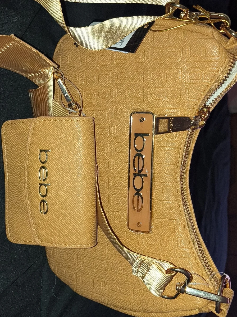 bebe Tan Logo Crossbody Bag with Adjustable Strap